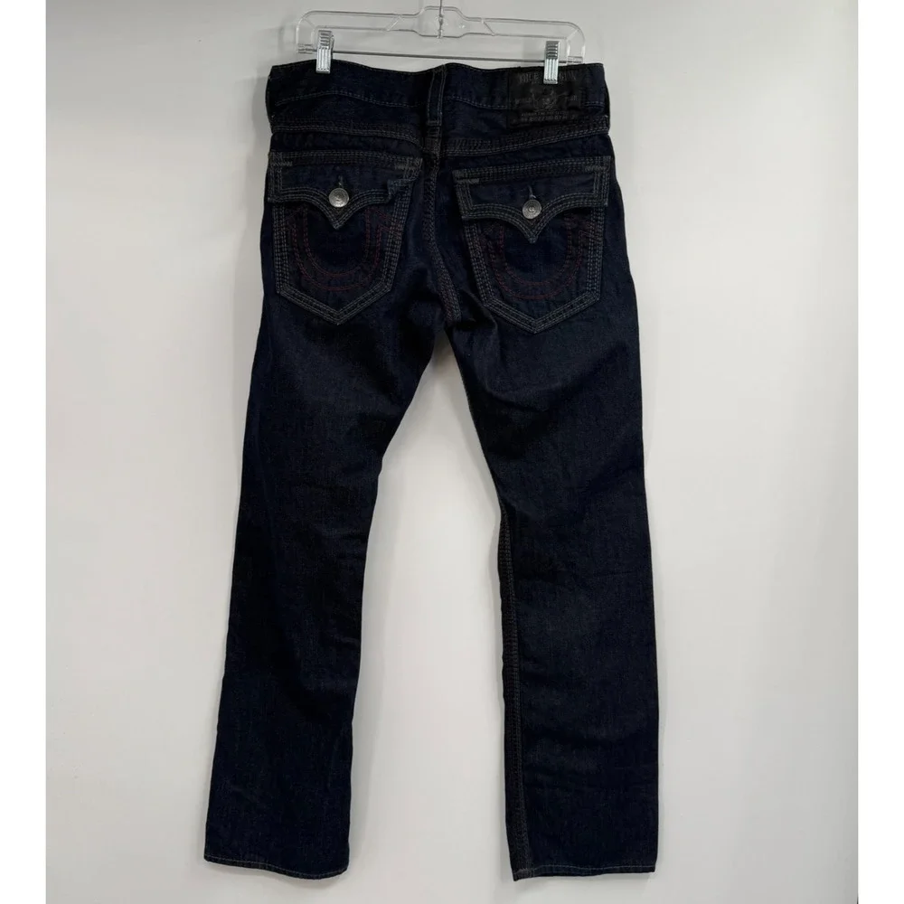 True Religion Ricky Straight Leg Jeans Mens 32 Dark Wash Blue Denim Zip Fly Y2k